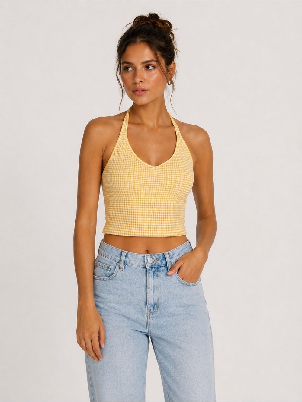 NWT Pull & Bear Striped Cotton Blend Women’s Halter Neck Crop Top Size M